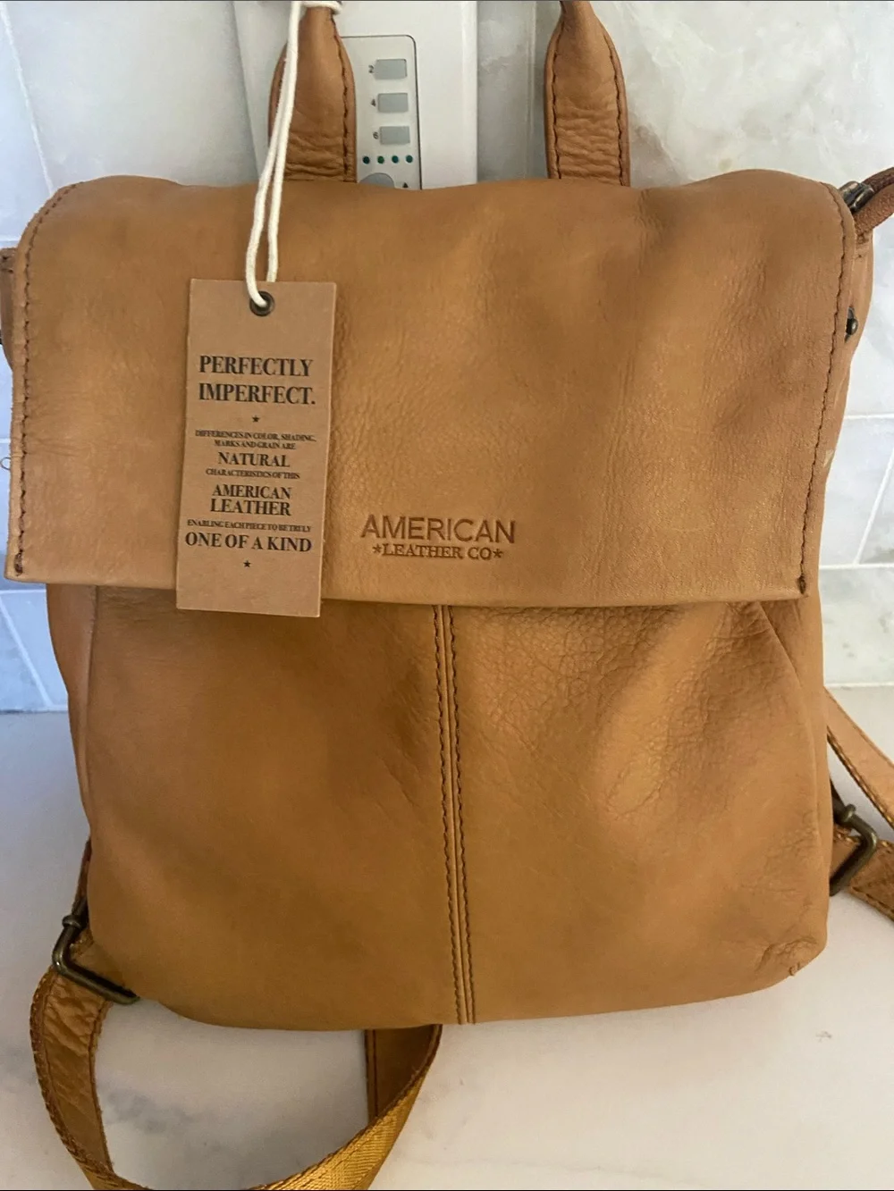 Tan Leather Daypack Backpack